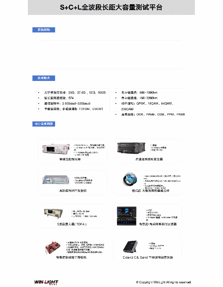 S+C+L全波段長距大容量測試平臺